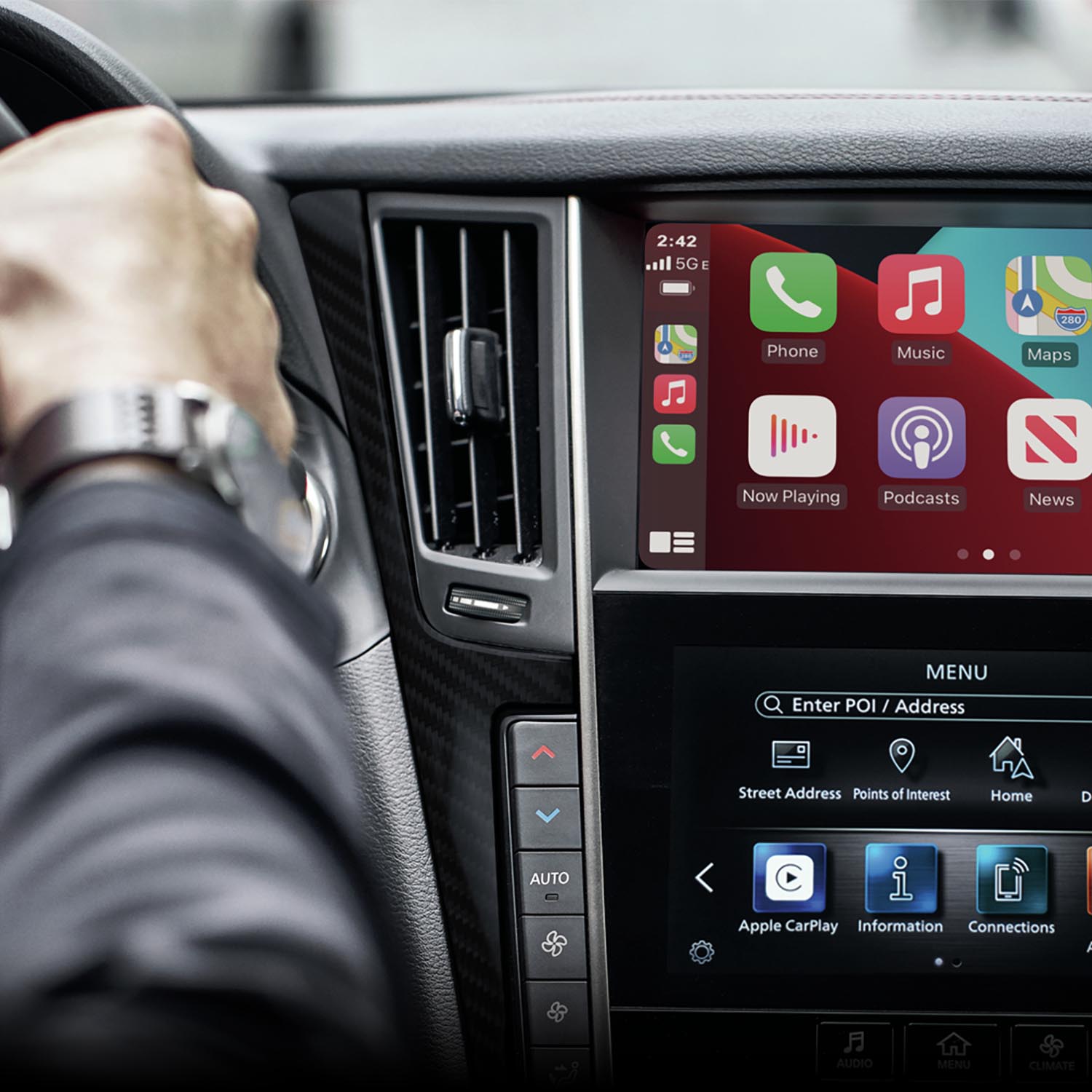2022 INFINITI Q50 sedan upper and lower touchscreen.